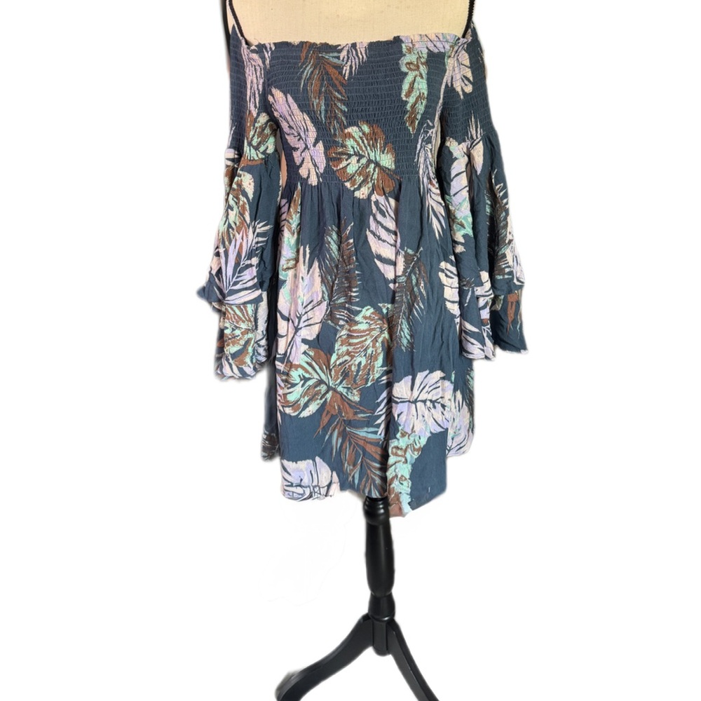 Illa Illa Anthropologie Boho Tropical Smocked Mini Dress L Vacation Resort - Picture 8 of 9